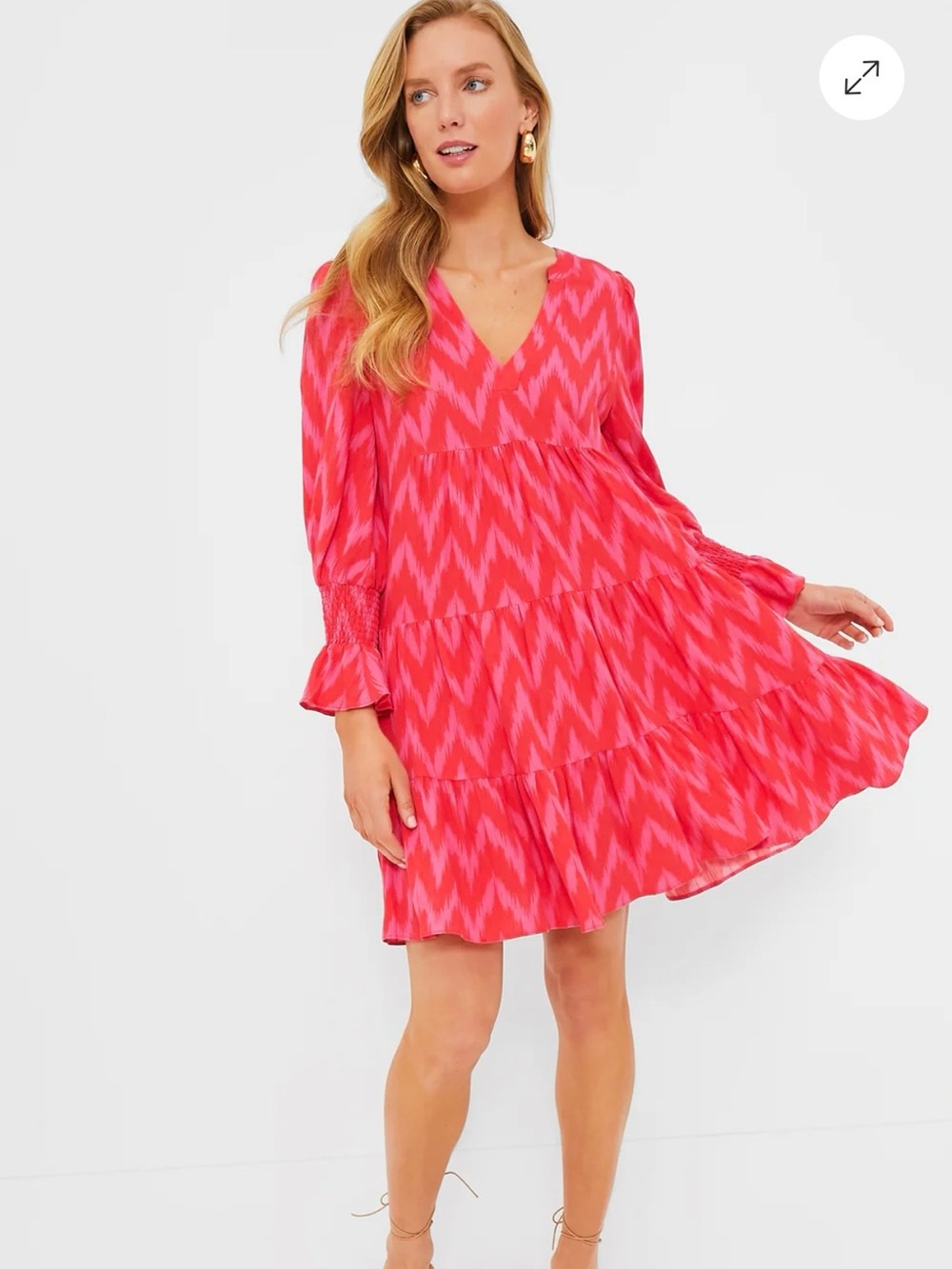 Pomander Place Coral Pink Zigzag Tiered V-Neck Mini Dress